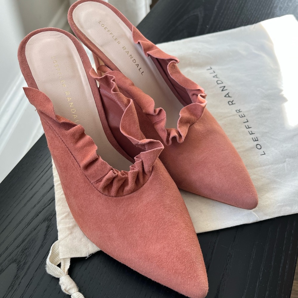 Size 8 Loeffler Randall Ruffle Mules in Pink